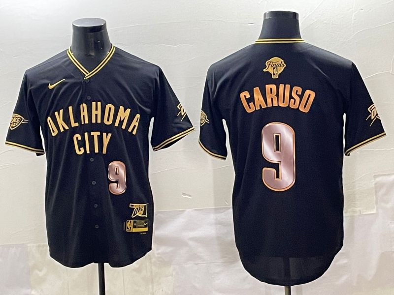 Men 2025 Oklahoma City Thunder #9 Caruso Black Gold Nike Joint Name NBA Jersey style 26